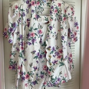 Pink and Purple Bell Sleeve Ruffled Skirt Set